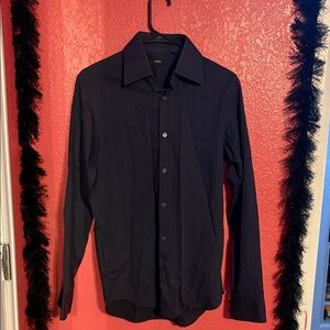 Hugo Boss Dark Navy Blue & Black Striped Men's Dress Shirt